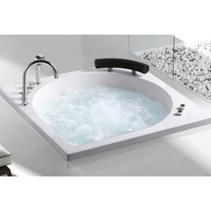 Modern Acrylic Alcove White Whirlpool Bathtub with ON/OFF Air Switch Control - 47.24"×47.24"×21.65" - Water Massage Jets, Colorful LED, Hand Shower, Air and Water Adjustments, Built-In/No Apron - Model M1212