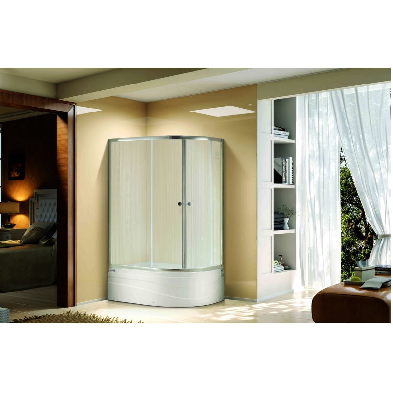 Silver Arc Shape  Silk-screened Fine Stripes Pattern Shower Enclosure made of High-Quality Sanitary Grade Tempered Glass L86129-L