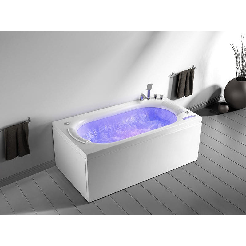 Modern Acrylic Alcove White Whirlpool Bathtub with Touch Control, 66.93 in×35.43 in×26.38 in,Waterfall, Bubble Bath, Ultra-Thin Design, LED Bubble Jet, Air Massage, Ozone Disinfection, 3-Sided Apron, Model M7176-D